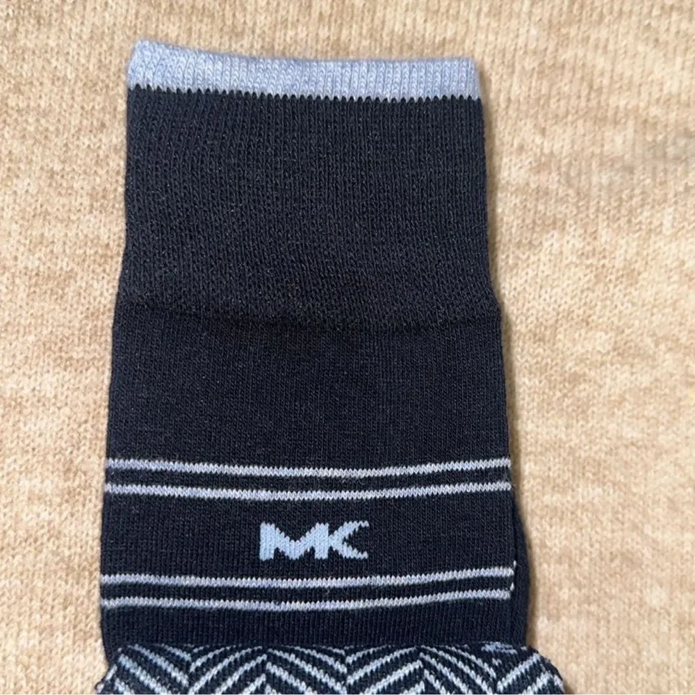 MK Men’s 3 pack Sky Midnight Blue Chevron Stripe Cotton Blend Dress Crew Socks